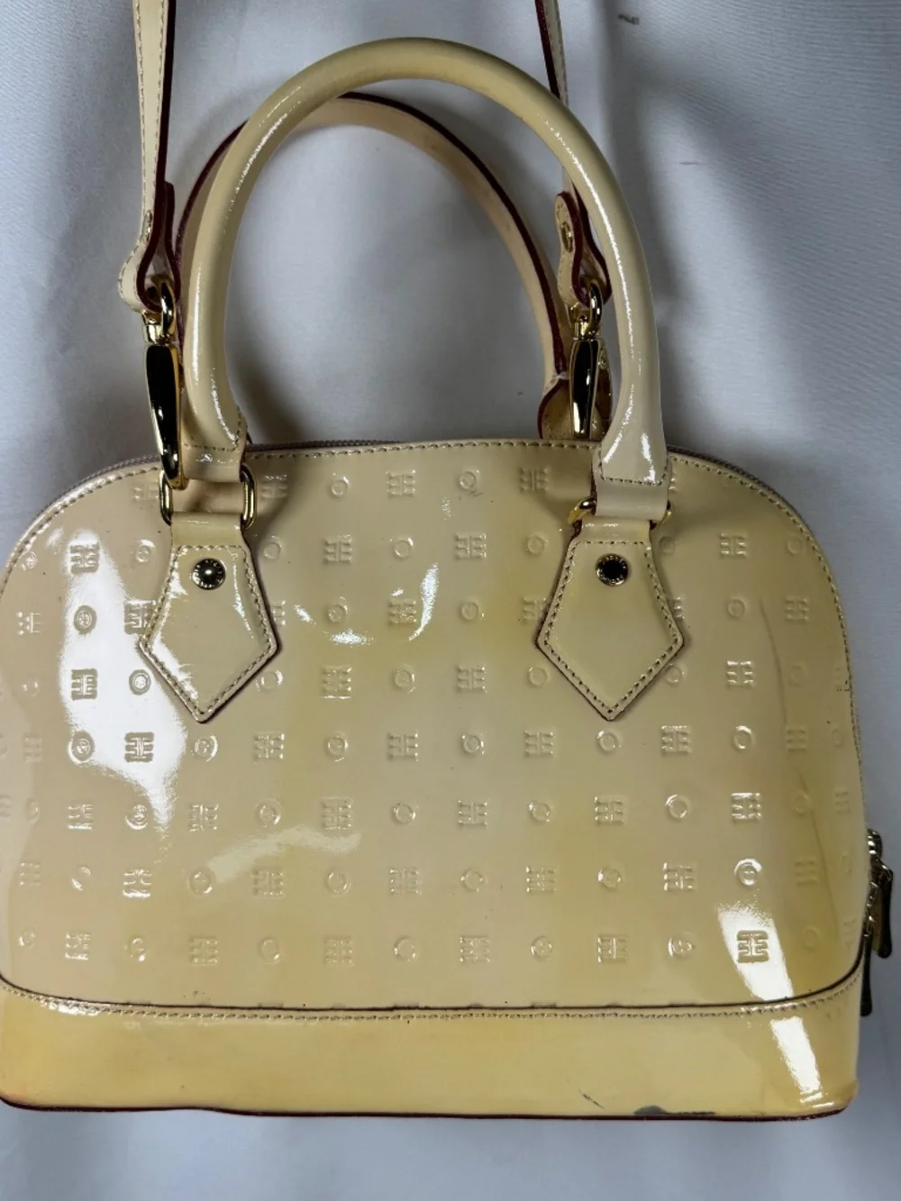 Arcadia Cream Embossed Patent Leather Satchel Bag Made in Italy